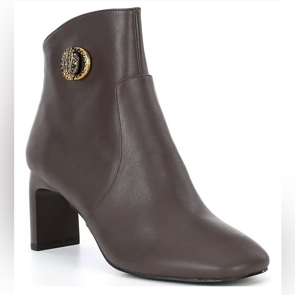 NWT Kurt Geiger Leather Ankle Booties with signature Gold Eagle Head Accent.